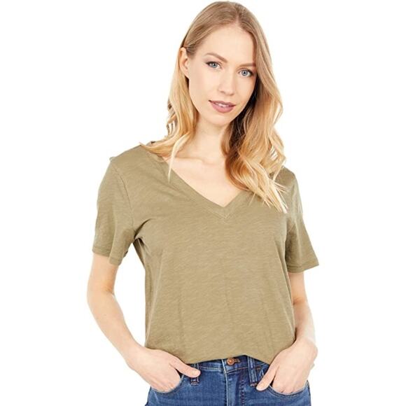 Madewell Olive Green Cotton V Neck Short Sleeve T-shirt Size XXL - Picture 1 of 6